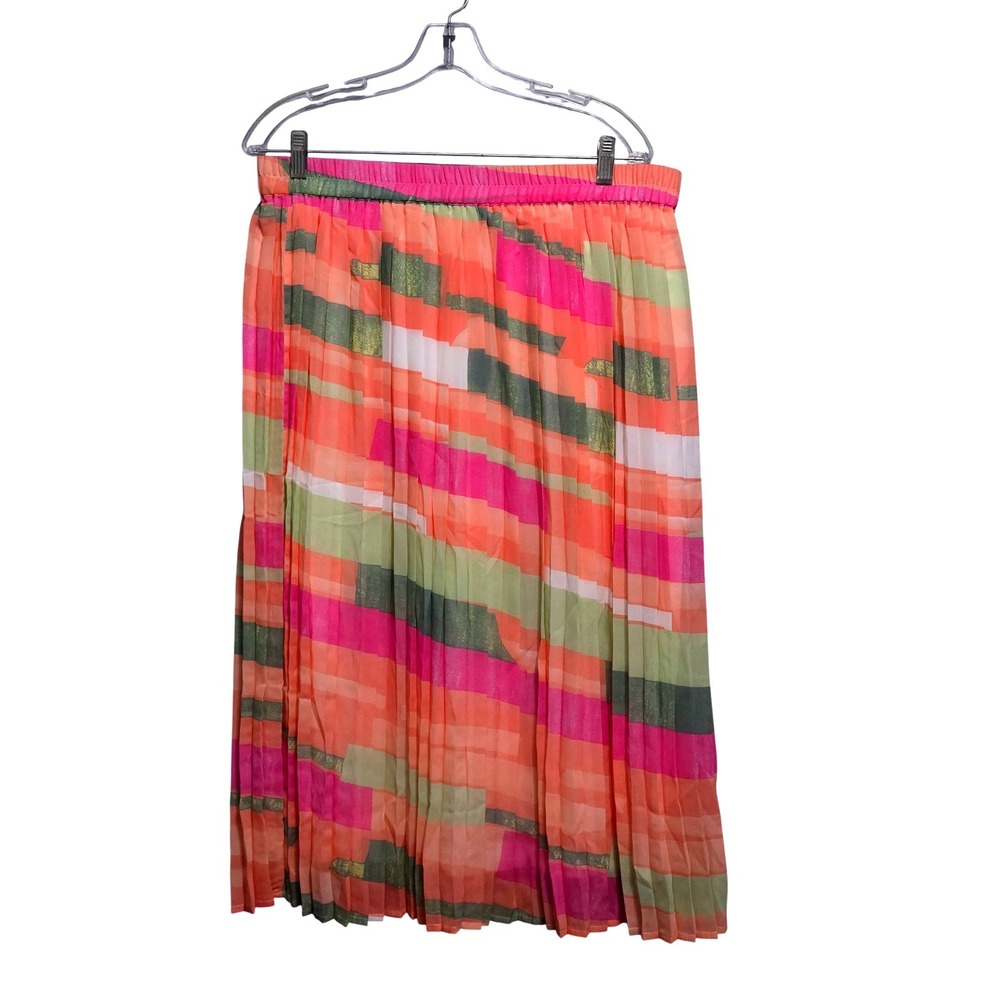 True Destiny Womens XL Pleated Midi Skirt‎ Multicolor Abstract Geometric Print